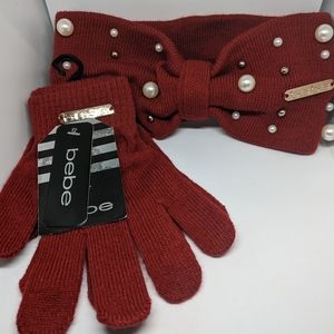 New - Bebe Embellished Headband & Gloves